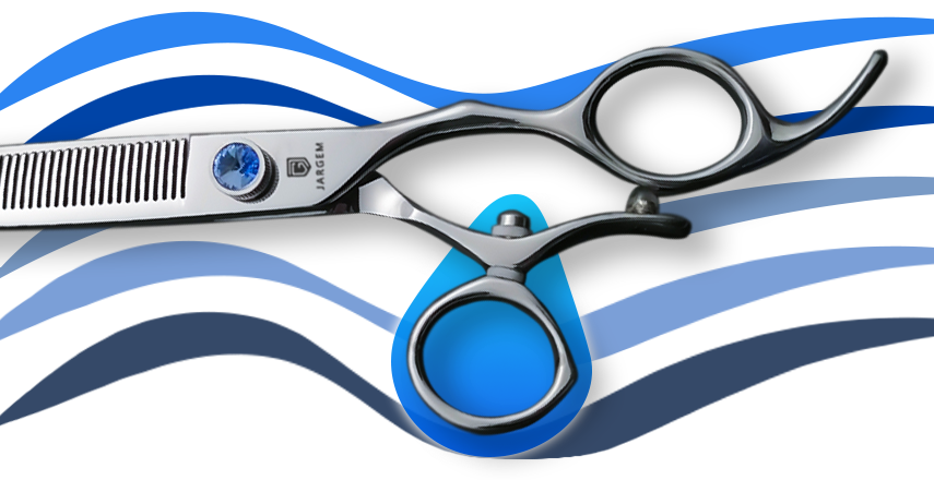 Jargem Singapore Thinner Swivel Thumb Dog Grooming Scissors with Ergonomic design with 440C stainless steel construction for dog grooming. Swivel thumb feature reduces wrist strain, ensuring comfort and precision